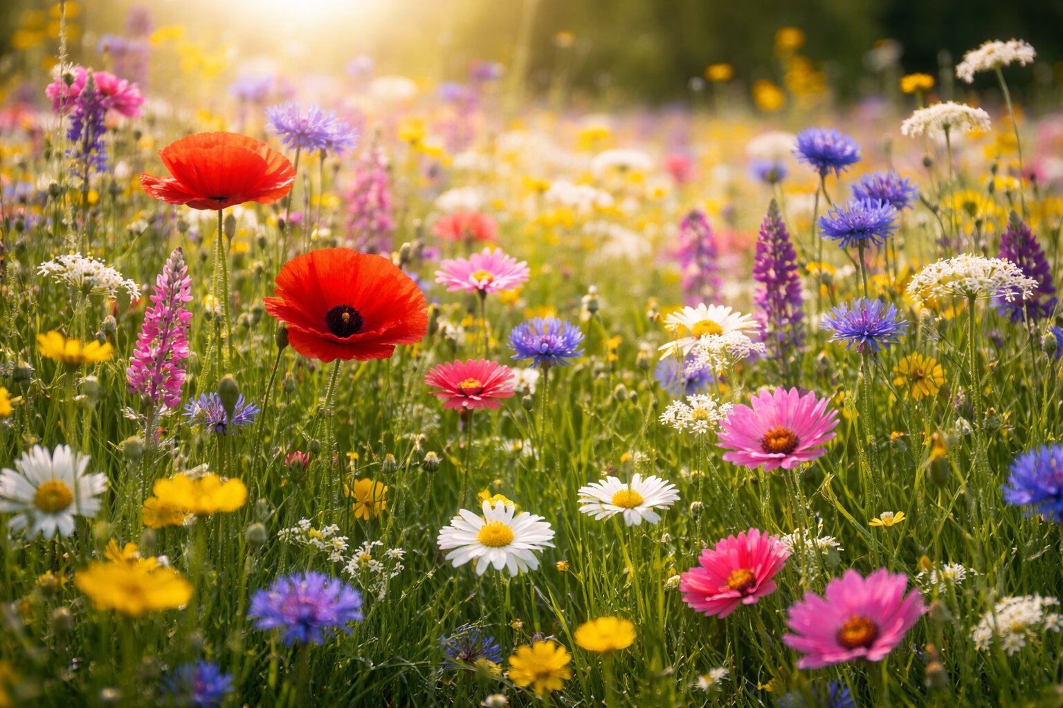 Kvetoucí louka plná divokých květin